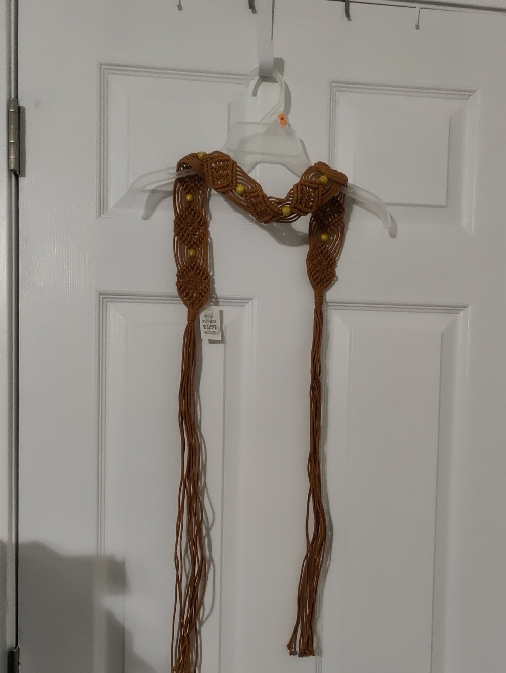 Brown Macramé Tassel Belt • Yellow Bead Accents • Boho Festival Accessory • NWT